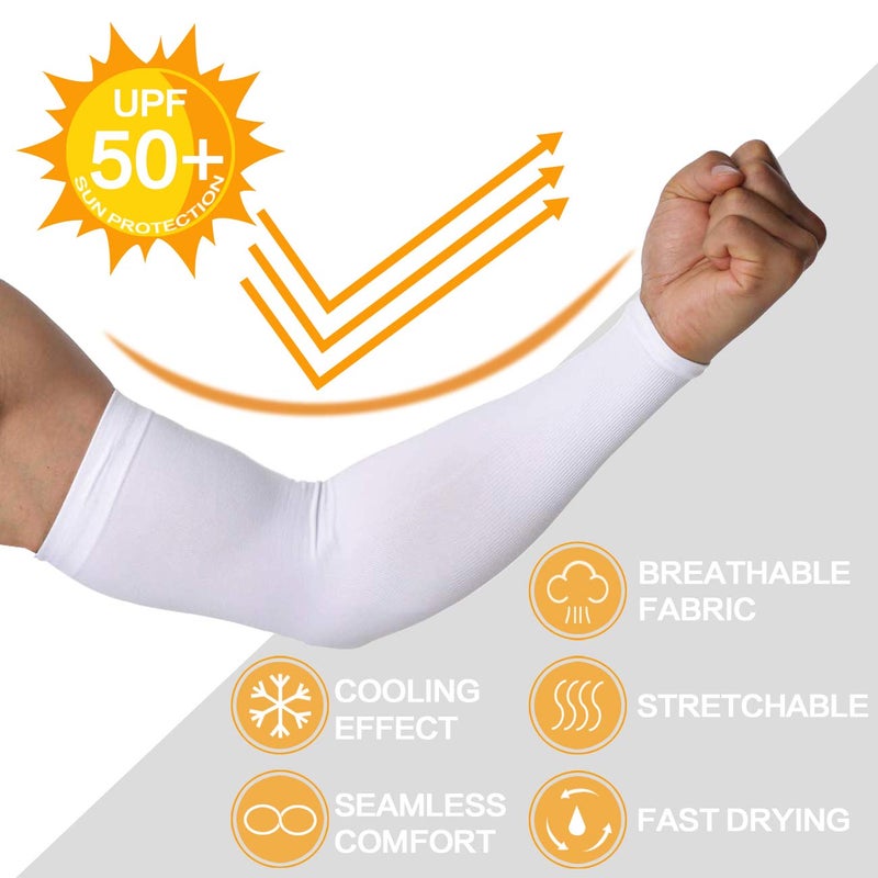 Feeke Arm Sleeves for Men and Women, Sleeve to Cover Arms for Men and Women, UV Protection Cooling 4-Pairs Anti-Slip Compression Sun Sleeves for Cycling Outdoor Sports White - Image 2
